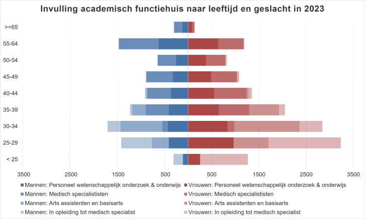 Personeelspiramide van umc's in 2023