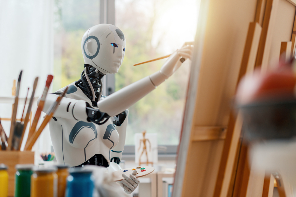 Een robot aan het schilderen