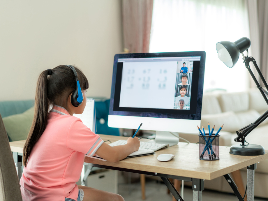 Asian girl pc digital learning