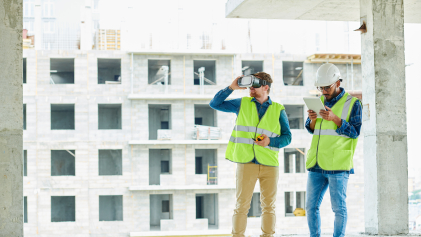Bouwvakkers gebruiken augmented reality om het ontwerp te bekijken
