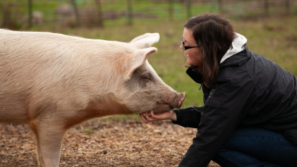 Een vrouw met een varken