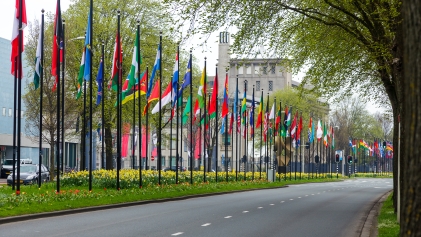 De vlaggenparade bij het World Forum in Den Haag