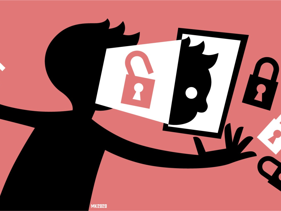 Tekening van een leerling die de sleutel van het slot op zijn computer kwijtraakt