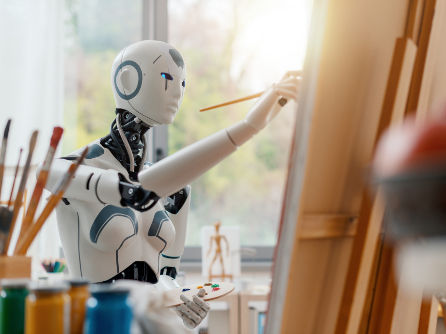 Een robot aan het schilderen