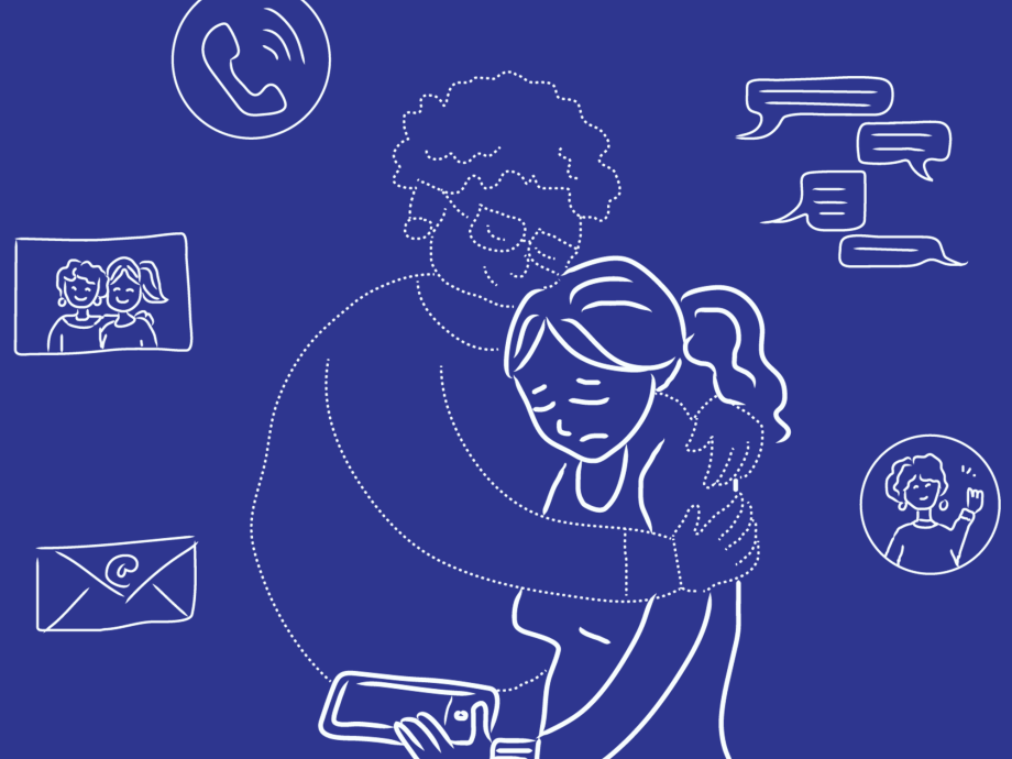 Pentekening van een omhelsing door een overleden dierbare in combinatie met chatten, tablet en spraakberichten
