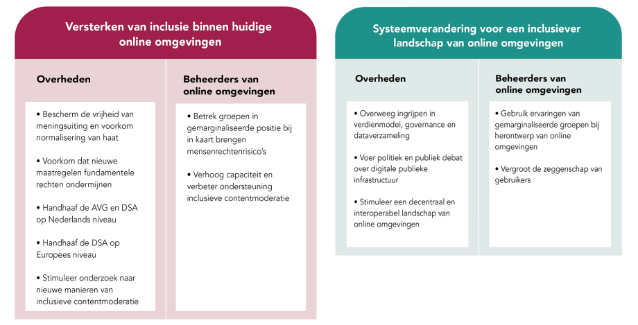 Tabel met een overzicht van de genoemde handelingsopties in het rapport Inclusief Online